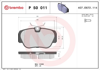 Brembo Bremsbelagsatz, Scheibenbremse [Hersteller-Nr. P50011] für Mercedes-Benz von BREMBO