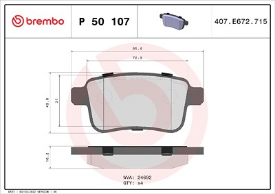 Brembo Bremsbelagsatz, Scheibenbremse [Hersteller-Nr. P50107] für Mercedes-Benz, Nissan von BREMBO