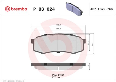 Brembo Bremsbelagsatz, Scheibenbremse [Hersteller-Nr. P83024] für Lexus, Mitsubishi, Toyota von BREMBO