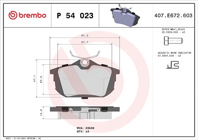 Brembo Bremsbelagsatz, Scheibenbremse [Hersteller-Nr. P54023] für Mitsubishi, Proton, Smart, Volvo von BREMBO