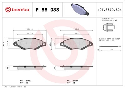 Brembo Bremsbelagsatz, Scheibenbremse [Hersteller-Nr. P56038] für Nissan, Renault von BREMBO
