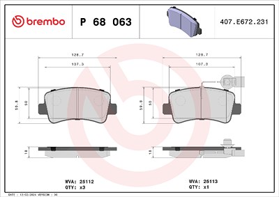 Brembo Bremsbelagsatz mit Warnkontakt hinten [Hersteller-Nr. P68063] für Nissan, Opel, Renault, Vauxhall von BREMBO