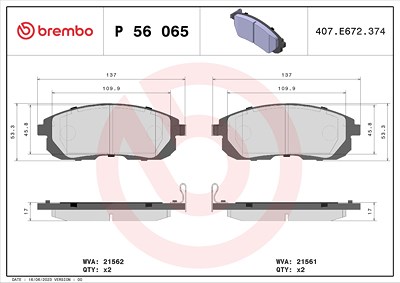 Brembo Bremsbelagsatz, Scheibenbremse [Hersteller-Nr. P56065] für Infiniti, Nissan von BREMBO