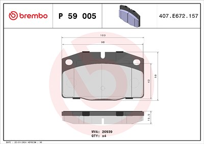 Brembo Bremsbelagsatz, Scheibenbremse [Hersteller-Nr. P59005] für Bedford, Lotus, Opel, Vauxhall von BREMBO