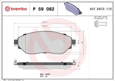Brembo Bremsbeläge vorne (Satz) [Hersteller-Nr. P59082] für Fiat, Nissan, Opel, Renault, Vauxhall von BREMBO