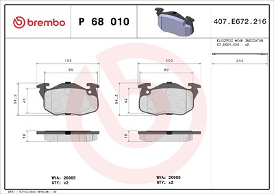 Brembo Bremsbelagsatz, Scheibenbremse [Hersteller-Nr. P68010] für Citroën, Dallas, Peugeot, Renault von BREMBO