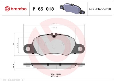 Brembo Bremsbelagsatz, Scheibenbremse [Hersteller-Nr. P65018] für Porsche von BREMBO