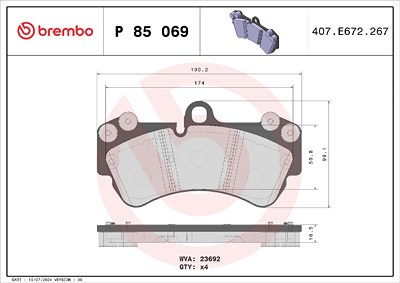 Brembo Bremsbelagsatz, Scheibenbremse [Hersteller-Nr. P85069] für Mercedes-Benz, Porsche, VW von BREMBO