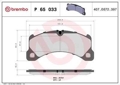 Brembo Bremsbelagsatz, Scheibenbremse [Hersteller-Nr. P65033] für Porsche von BREMBO