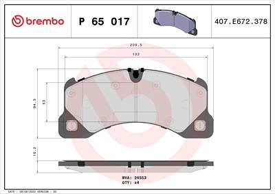 Brembo Bremsbelagsatz, Scheibenbremse [Hersteller-Nr. P65017] für Porsche, VW von BREMBO