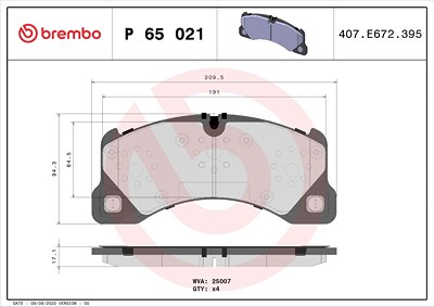 Brembo Bremsbelagsatz, Scheibenbremse [Hersteller-Nr. P65021] für Audi, Bentley, Porsche, VW von BREMBO