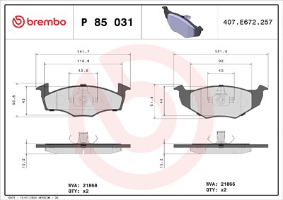 Brembo Bremsbelagsatz, Scheibenbremse [Hersteller-Nr. P85031] für Seat, VW von BREMBO