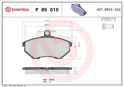Brembo Bremsbelagsatz, Scheibenbremse [Hersteller-Nr. P85015] für Seat, VW von BREMBO