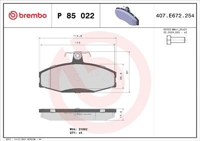 Brembo Bremsbelagsatz, Scheibenbremse [Hersteller-Nr. P85022] für Skoda, VW von BREMBO