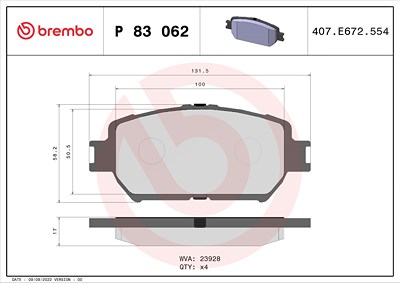 Brembo Bremsbelagsatz, Scheibenbremse [Hersteller-Nr. P83062] für Lexus, Toyota von BREMBO