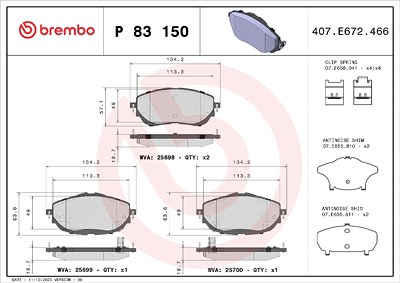 Brembo Bremsbelagsatz, Scheibenbremse [Hersteller-Nr. P83150] für Toyota von BREMBO
