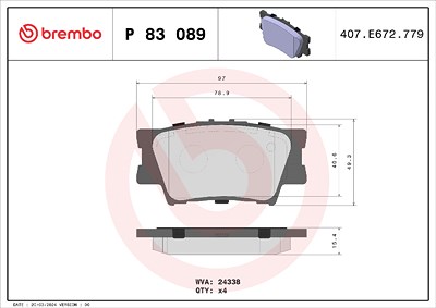 Brembo Bremsbelagsatz, Scheibenbremse [Hersteller-Nr. P83089] für Lexus, Toyota von BREMBO