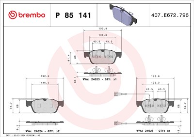 Brembo Bremsbeläge vorne (Satz) [Hersteller-Nr. P85141] für VW von BREMBO