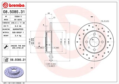 Brembo Bremsscheibe [Hersteller-Nr. 08.5085.31] für Abarth von BREMBO