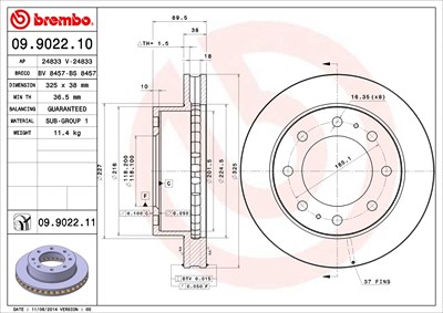 Brembo Bremsscheibe [Hersteller-Nr. 09.9022.11] für Chevrolet von BREMBO