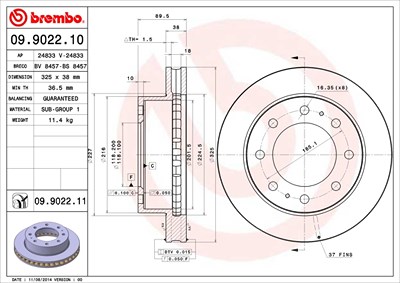 Brembo 1x Bremsscheibe [Hersteller-Nr. 09.9022.11] für Chevrolet, Gmc, Hummer von BREMBO