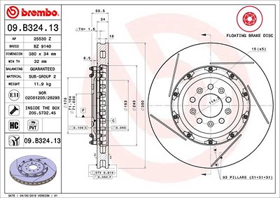 Brembo Bremsscheibe [Hersteller-Nr. 09.B324.13] für Aston Martin von BREMBO