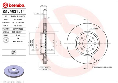 Brembo Bremsscheibe [Hersteller-Nr. 09.9631.14] für Alfa Romeo, Fiat, Lancia von BREMBO