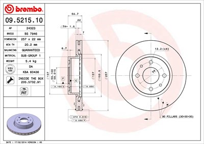 Brembo Bremsscheibe [Hersteller-Nr. 09.5215.10] für Alfa Romeo, Fiat, Lancia von BREMBO