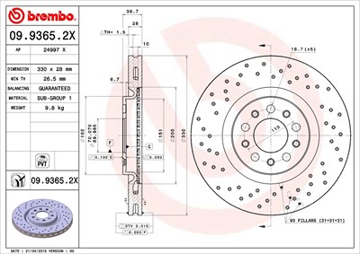 Brembo Bremsscheibe [Hersteller-Nr. 09.9365.2X] für Alfa Romeo von BREMBO