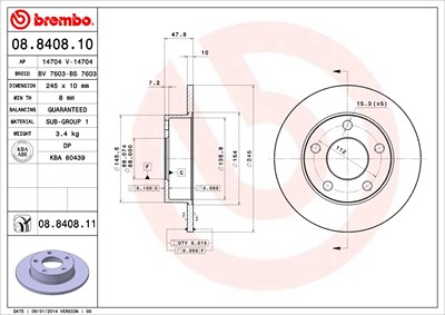 Brembo Bremsscheibe [Hersteller-Nr. 08.8408.11] für Audi, VW von BREMBO