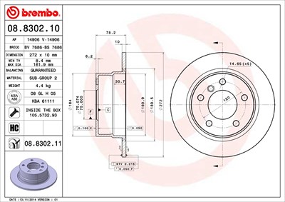 Brembo Bremsscheibe [Hersteller-Nr. 08.8302.11] für BMW von BREMBO