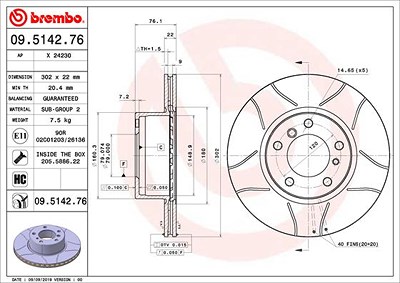 Brembo Bremsscheibe [Hersteller-Nr. 09.5142.76] für BMW von BREMBO