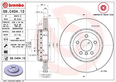 Brembo 1x Bremsscheibe [Hersteller-Nr. 09.C404.13] für BMW von BREMBO