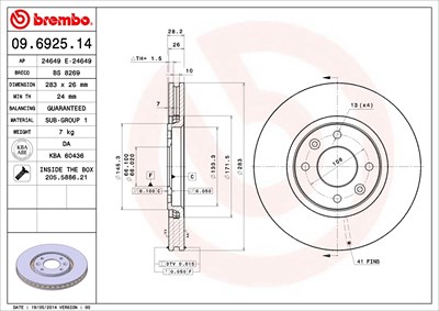 Brembo Bremsscheibe [Hersteller-Nr. 09.6925.14] für Citroën von BREMBO