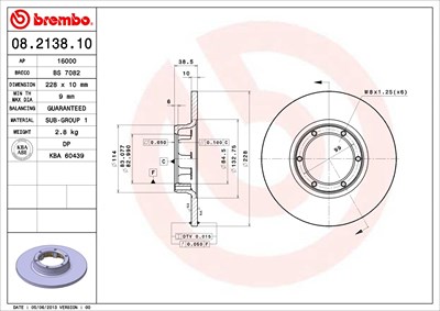 Brembo Bremsscheibe [Hersteller-Nr. 08.2138.10] für Aro, Dacia, Renault von BREMBO