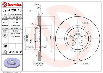 Brembo 1x Bremsscheibe [Hersteller-Nr. 09.A728.11] für Ford, Volvo von BREMBO