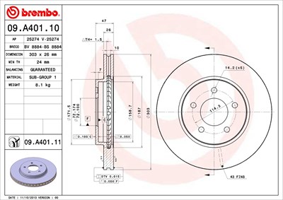 Brembo Bremsscheibe [Hersteller-Nr. 09.A401.11] für Ford, Ford Usa, Mazda von BREMBO