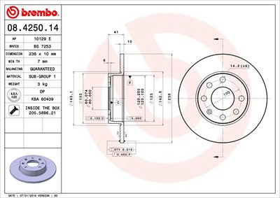 Brembo Bremsscheibe [Hersteller-Nr. 08.4250.14] für Bedford, Opel, Vauxhall von BREMBO