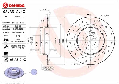 Brembo 1x Bremsscheibe [Hersteller-Nr. 08.A612.4X] für Mercedes-Benz von BREMBO