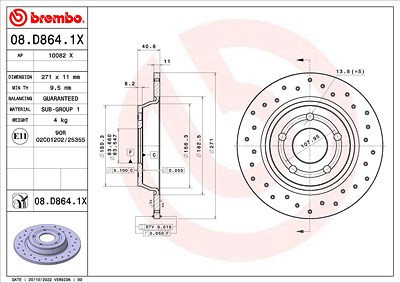 Brembo Bremsscheibe [Hersteller-Nr. 08.D864.1X] für Ford von BREMBO