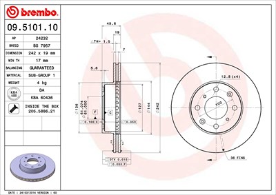 Brembo Bremsscheibe [Hersteller-Nr. 09.5101.10] für Honda von BREMBO