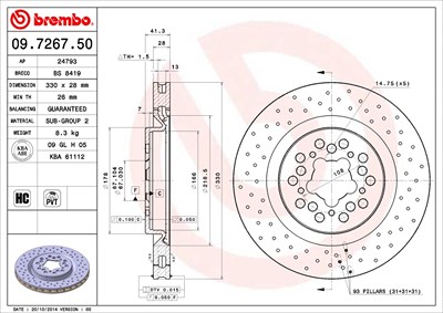 Brembo 1x Bremsscheibe [Hersteller-Nr. 09.7267.50] für Ferrari von BREMBO