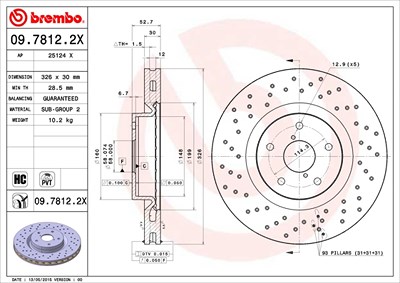Brembo 1x Bremsscheibe [Hersteller-Nr. 09.7812.2X] für Subaru, Toyota von BREMBO