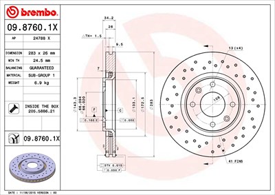 Brembo Bremsscheibe [Hersteller-Nr. 09.8760.1X] für Citroën, Opel, Peugeot, Vauxhall von BREMBO