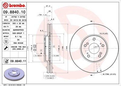 Brembo Bremsscheibe [Hersteller-Nr. 09.8840.11] für Acura, Honda von BREMBO