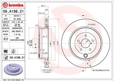 Brembo Bremsscheibe [Hersteller-Nr. 09.A198.21] für Subaru von BREMBO