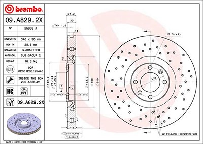 Brembo 1x Bremsscheibe [Hersteller-Nr. 09.A829.2X] für Citroën, Ds, Ds (capsa), Peugeot von BREMBO