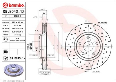 Brembo Bremsscheibe [Hersteller-Nr. 09.B043.1X] für Toyota von BREMBO