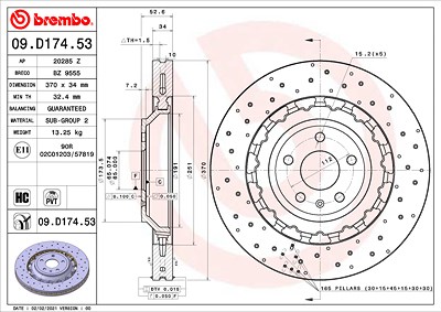 Brembo Bremsscheibe [Hersteller-Nr. 09.D174.53] für Audi von BREMBO