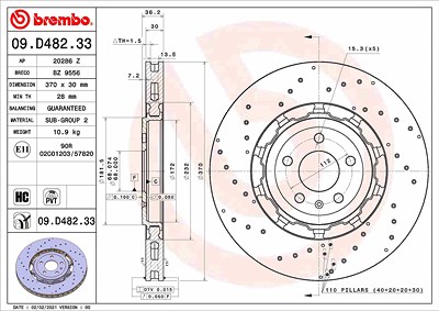 Brembo Bremsscheibe [Hersteller-Nr. 09.D482.33] für Audi von BREMBO